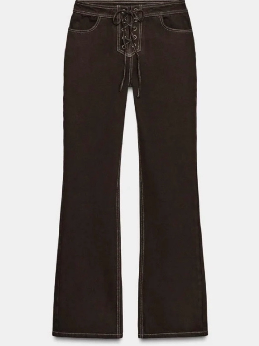 Zara Brown Lace-Up High-Waist Flared Jeans